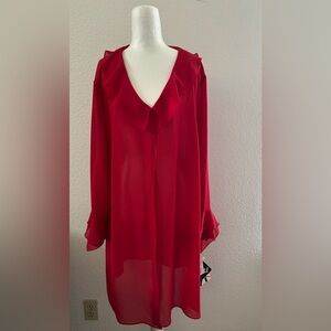 NEW DANA KEY Elegant Red Sheer Blouse SIZE 22W